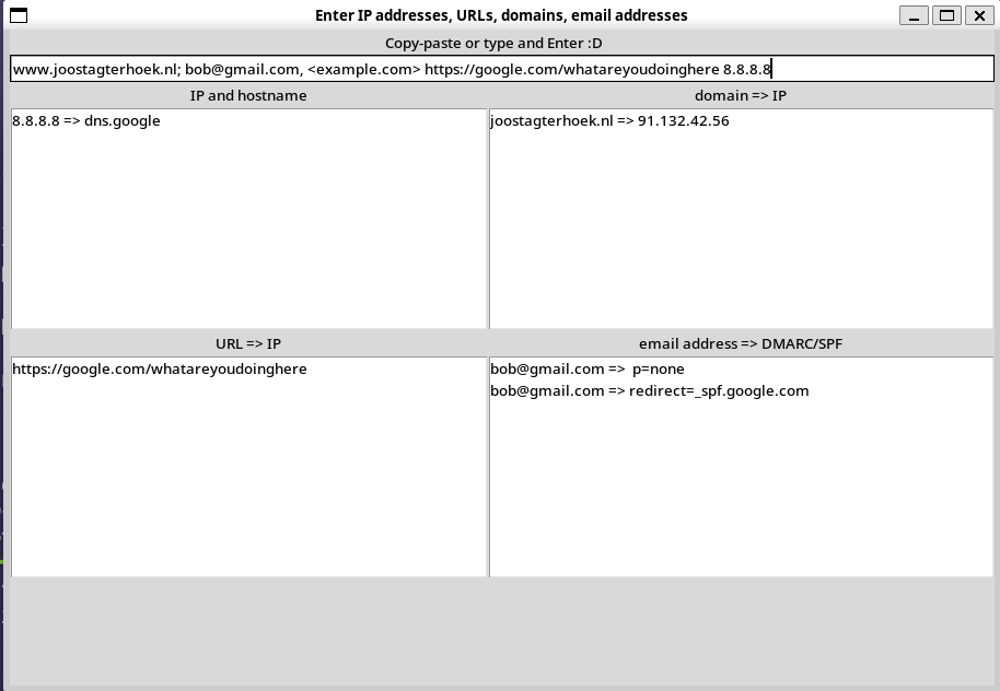 screenshot of a tkinter host lookup application